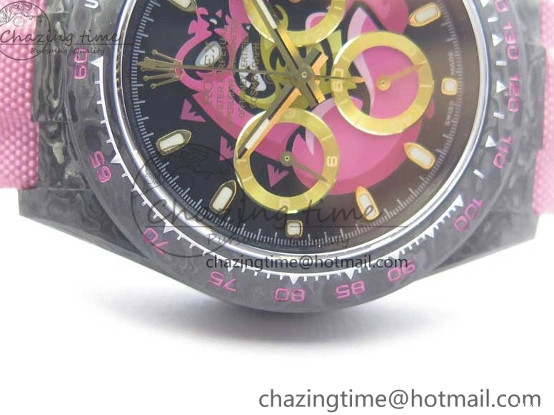 MiroTime 0326 Daytona DIW Carbon V2 WWF Best Edition Black Pink Dial On Pink Nylon Strap A Reliable 3113